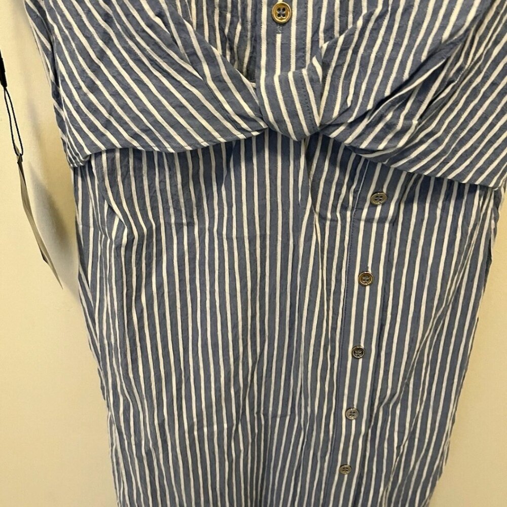 White House Black Market Blue Stripe Shirt Dress Size 2 NWT Button Front Summer - Picture 5 of 15